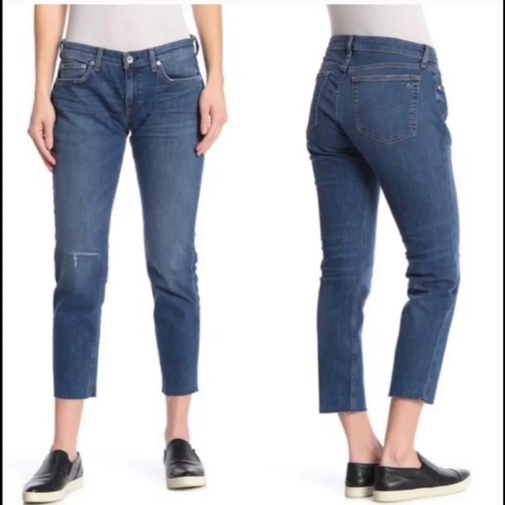 Rag & Bone Dre Low Rise Slim Boyfriend Jeans Juni With Holes 26